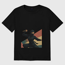 Футболка оверсайз женская Ниндзя девушка, цвет: черный