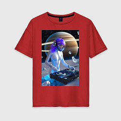 Женская футболка оверсайз Девушка космо DJ с сатурном