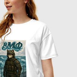 Футболка оверсайз женская ВМФ волк на корабле, цвет: белый — фото 2