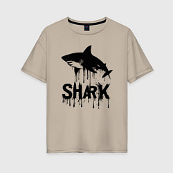 Футболка оверсайз женская Черная акула с каплями, цвет: миндальный