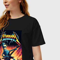 Футболка оверсайз женская Bender cool thrash rock guitarist - Futurama, цвет: черный — фото 2