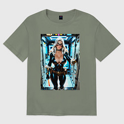 Футболка оверсайз женская Черная кошка в сейфе банка, цвет: авокадо