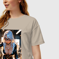 Футболка оверсайз женская Черная кошка в комнате, цвет: миндальный — фото 2