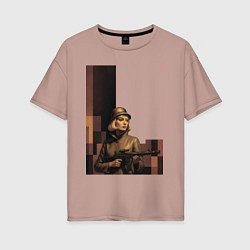 Футболка оверсайз женская Женщина с автоматом ретрофутуризм поп-арт 1970-е, цвет: пыльно-розовый