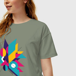 Футболка оверсайз женская Геометрическая абстракция - взрыв форм и цветов, цвет: авокадо — фото 2