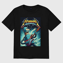 Женская футболка оверсайз Рок гитарист Бендер и неоновые молнии