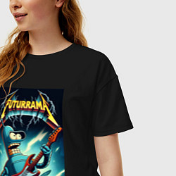 Футболка оверсайз женская Рок гитарист Бендер и неоновые молнии, цвет: черный — фото 2