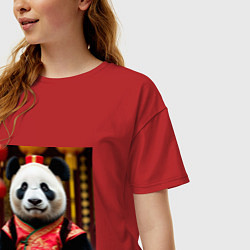 Футболка оверсайз женская Императорская панда, цвет: красный — фото 2