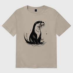 Футболка оверсайз женская Черная выдра в воде, цвет: миндальный