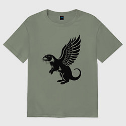 Футболка оверсайз женская Выдра с крыльями, цвет: авокадо
