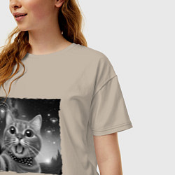 Футболка оверсайз женская Кот селфи, цвет: миндальный — фото 2