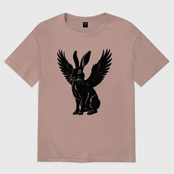 Женская футболка оверсайз Черный заяц с крыльями