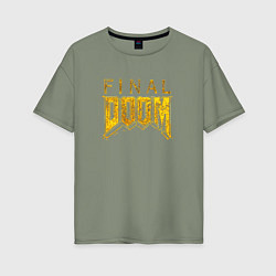 Женская футболка оверсайз Doom final gold logo