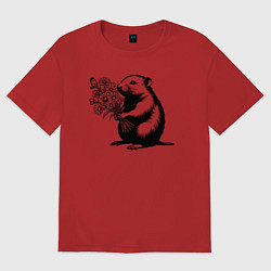 Женская футболка оверсайз Крот с цветами