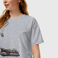 Футболка оверсайз женская Летающая пожарная машина ретрофутуризм, цвет: меланж — фото 2
