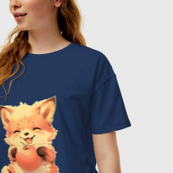 Футболка оверсайз женская Счастливый лисёнок с апельсином, цвет: тёмно-синий — фото 2