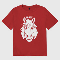 Футболка оверсайз женская Лошадь с большими глазами, цвет: красный