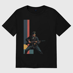 Футболка оверсайз женская Поп-арт, белогвардеец, цвет: черный