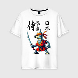 Женская футболка оверсайз Bender bending robot with katana - samurai
