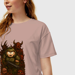 Футболка оверсайз женская Эрик Картман во вселенной Doom, цвет: пыльно-розовый — фото 2