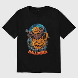 Футболка оверсайз женская Хэллоуин пугало, цвет: черный