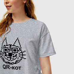 Футболка оверсайз женская QR - кот, цвет: меланж — фото 2