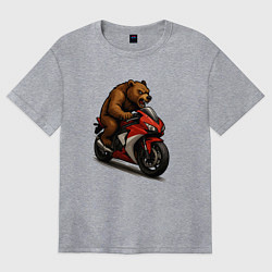 Футболка оверсайз женская Медведь на красном мотоцикле, цвет: меланж
