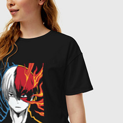 Футболка оверсайз женская Шото Тодороки Моя геройская академия, цвет: черный — фото 2