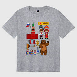 Женская футболка оверсайз I love Russia, стереотипные символы