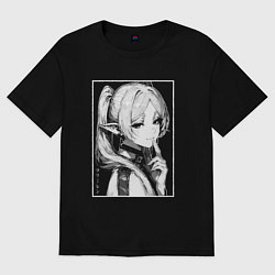 Футболка оверсайз женская Фрирен - портрет, цвет: черный