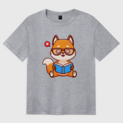 Женская футболка оверсайз Лисёнок с книгой