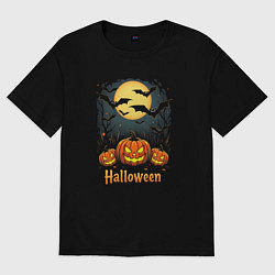 Женская футболка оверсайз Halloween: moon and pumpkins