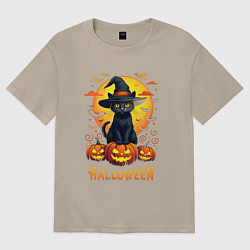 Женская футболка оверсайз Cat on pumkins