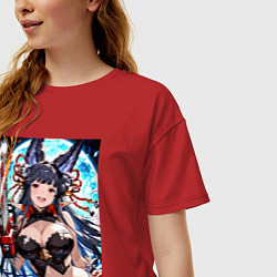 Футболка оверсайз женская Озорная лиса с бензопилой, цвет: красный — фото 2