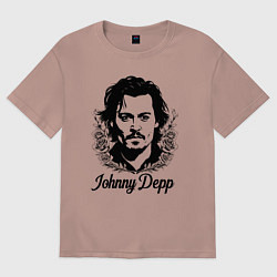 Футболка оверсайз женская Джонни Депп в цветах, цвет: пыльно-розовый