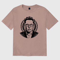 Футболка оверсайз женская Илон Маск в стиле нью скул, цвет: пыльно-розовый