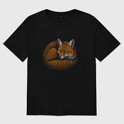 Футболка оверсайз женская Спящий рыжий лисёнок, цвет: черный