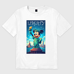 Футболка оверсайз женская Статуя свободы - Мики Маус, цвет: белый
