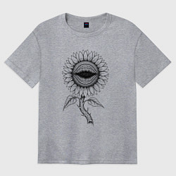 Женская футболка оверсайз Зубастый цветок - подсолнух