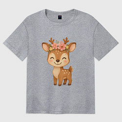 Женская футболка оверсайз Милый олененок с венком