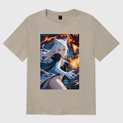 Женская футболка оверсайз Кошка сражается с драконом