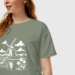 Футболка оверсайз женская Мельница и тюльпаны, цвет: авокадо — фото 2