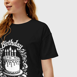 Футболка оверсайз женская День рождения торт в орнаменте, цвет: черный — фото 2