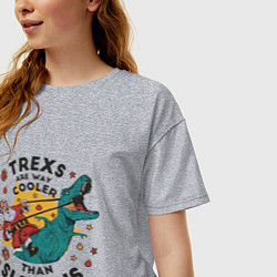 Футболка оверсайз женская Санта на динозавре, цвет: меланж — фото 2