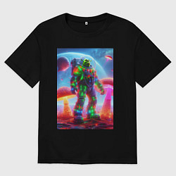 Женская футболка оверсайз Космонавт Шрек в неоновом скафандре