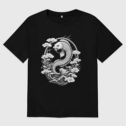 Футболка оверсайз женская Карповый дракон, цвет: черный