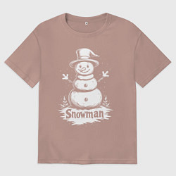 Женская футболка оверсайз Весёлый снеговик в цилиндре