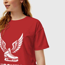 Футболка оверсайз женская Крылатый хоккейный конек, цвет: красный — фото 2