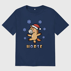 Футболка оверсайз женская Лошадь и снежинки, символ года, цвет: тёмно-синий