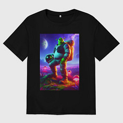 Футболка оверсайз женская Космонавт Шрек на похожей планете, цвет: черный